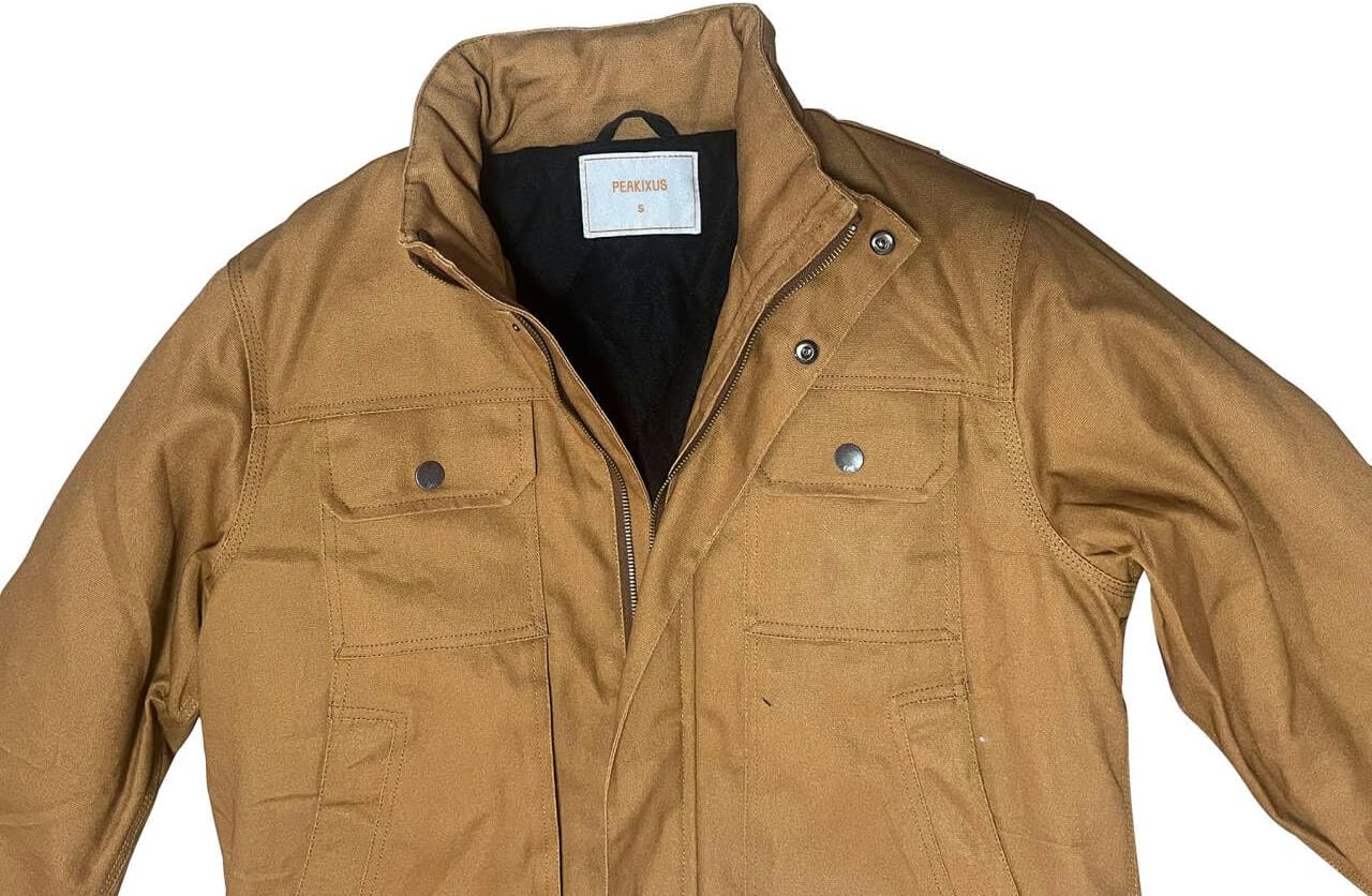 PEAKIXUS Men‘s Cotton Military Jacket Long Sleeve Jacket with Flap Pockets