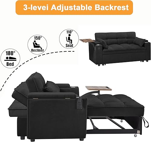 Miniatura 202 de sofá cama de terciopelo de 58 pulgadas, convertible 3 en 1 con bolsa de almacenamiento y respaldo ajustable, perfecto para espacios pequeños, sala 7