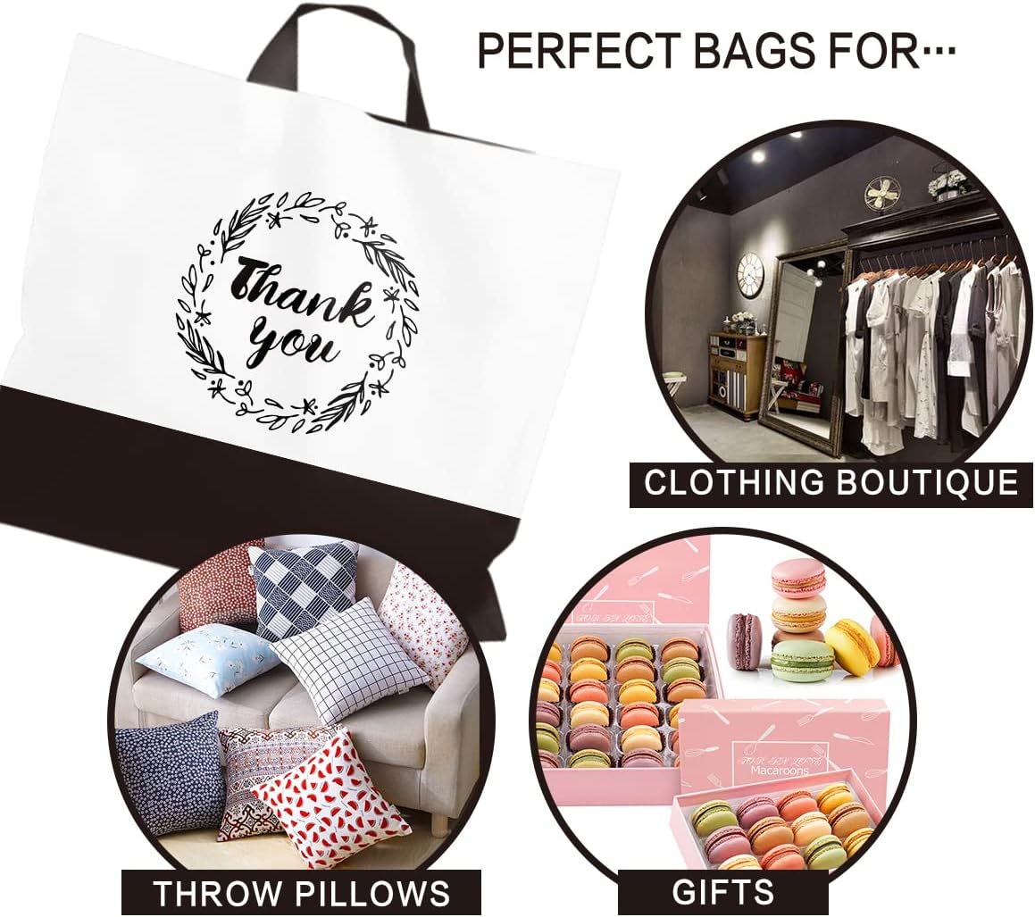 Thank You Bags Shopping Bags, 50 Pack 16"x18" Extra Thick Bulk Merchandise Bags Plastic Boutique Bags for Small Business Plastic Retail Gift Bags with Loop Handle for Customers Parties Favors Goodies - Image 3
