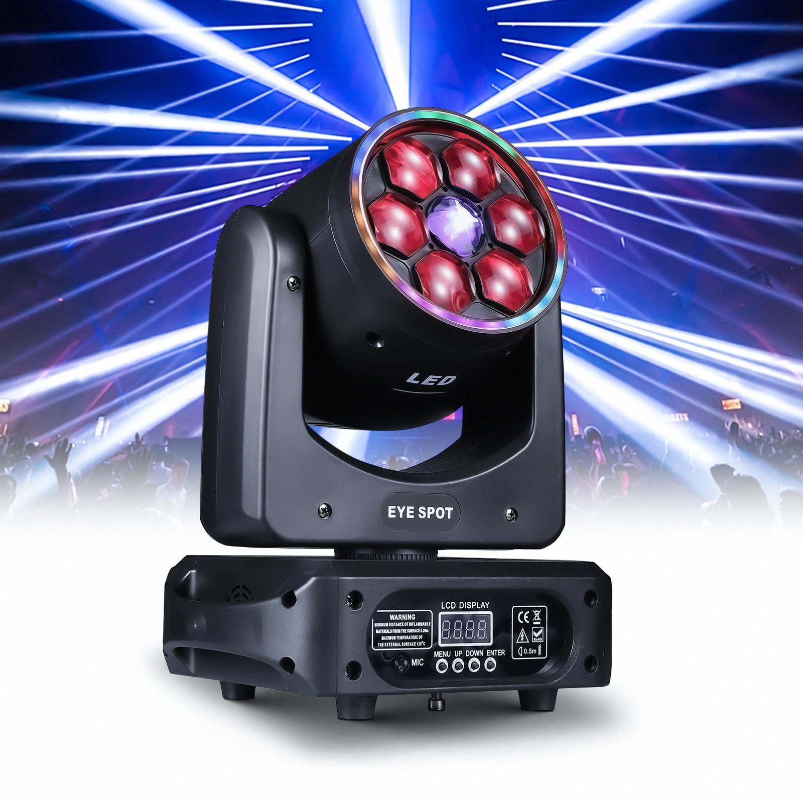 DJXFLI DJ Light Moving Head 150W LED Stage Lights 8 GOBOs 8 Colors Bee Eye + Spot + Halo Effect DMX512 Sound Activated for Wedding DJ Party Club Disco Events