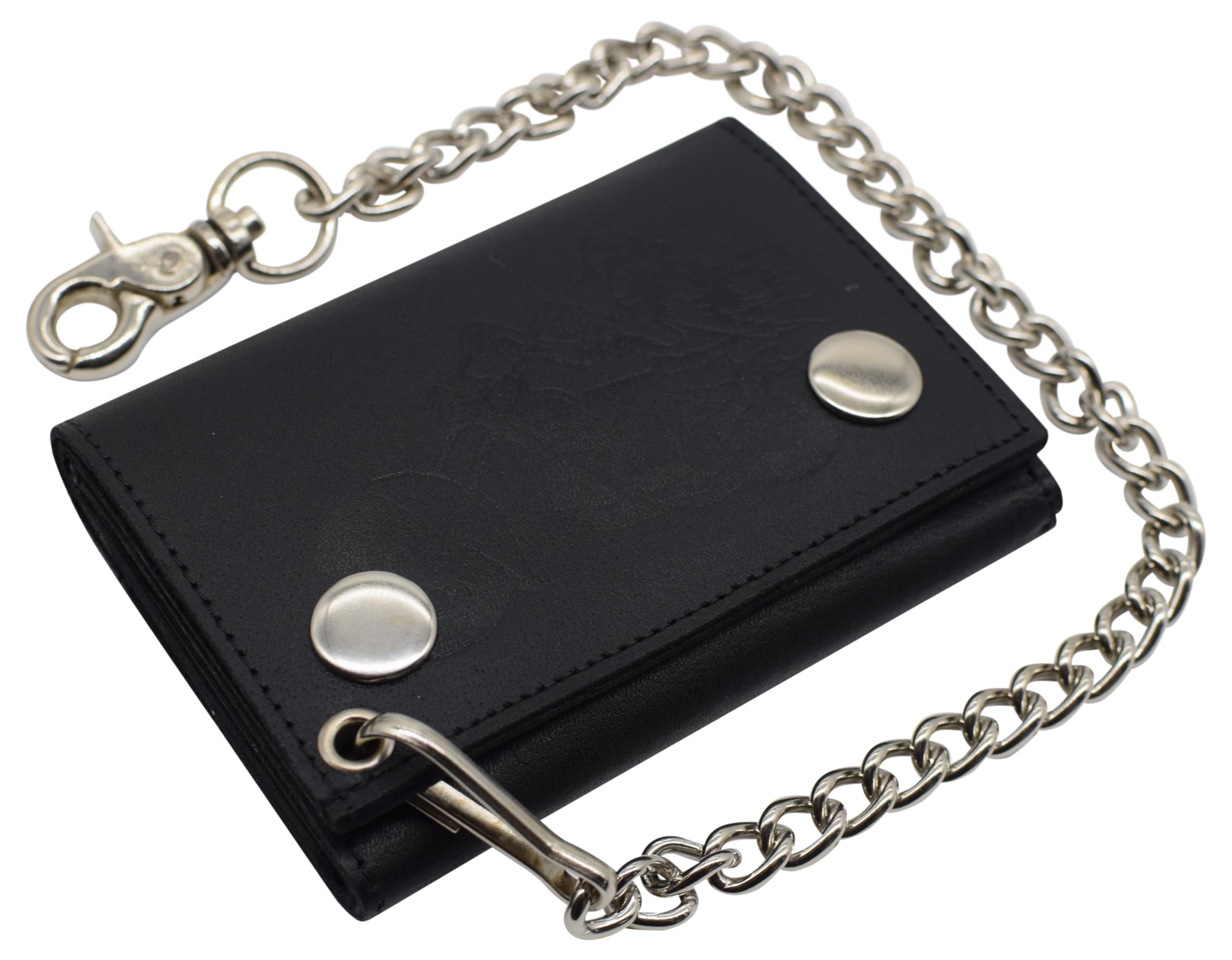 MARSHAL Men's Motorcycle RFID Blocking Trifold Biker Genuine Leather Steel Chain Wallet Snap closure (Motorcycle Blind)