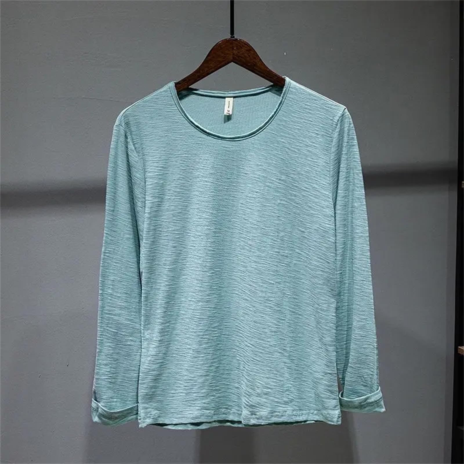 Camisetas de primavera para mujer, cuello redondo, manga larga, color liso, sencillas, holgadas, casuales