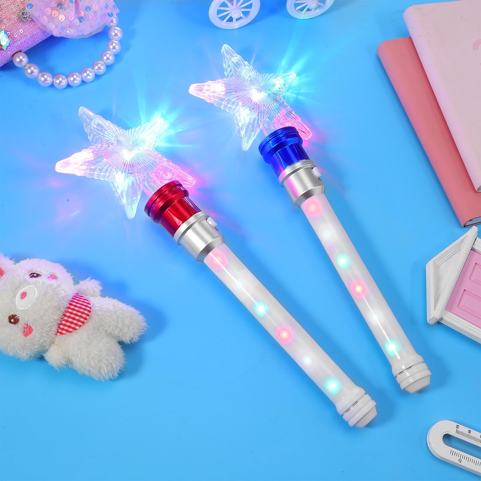 DOITOOL 2 bastoncini luminosi a LED per feste con stelle scintillanti per bambini, bastoncini girevoli per feste di Natale e concerti