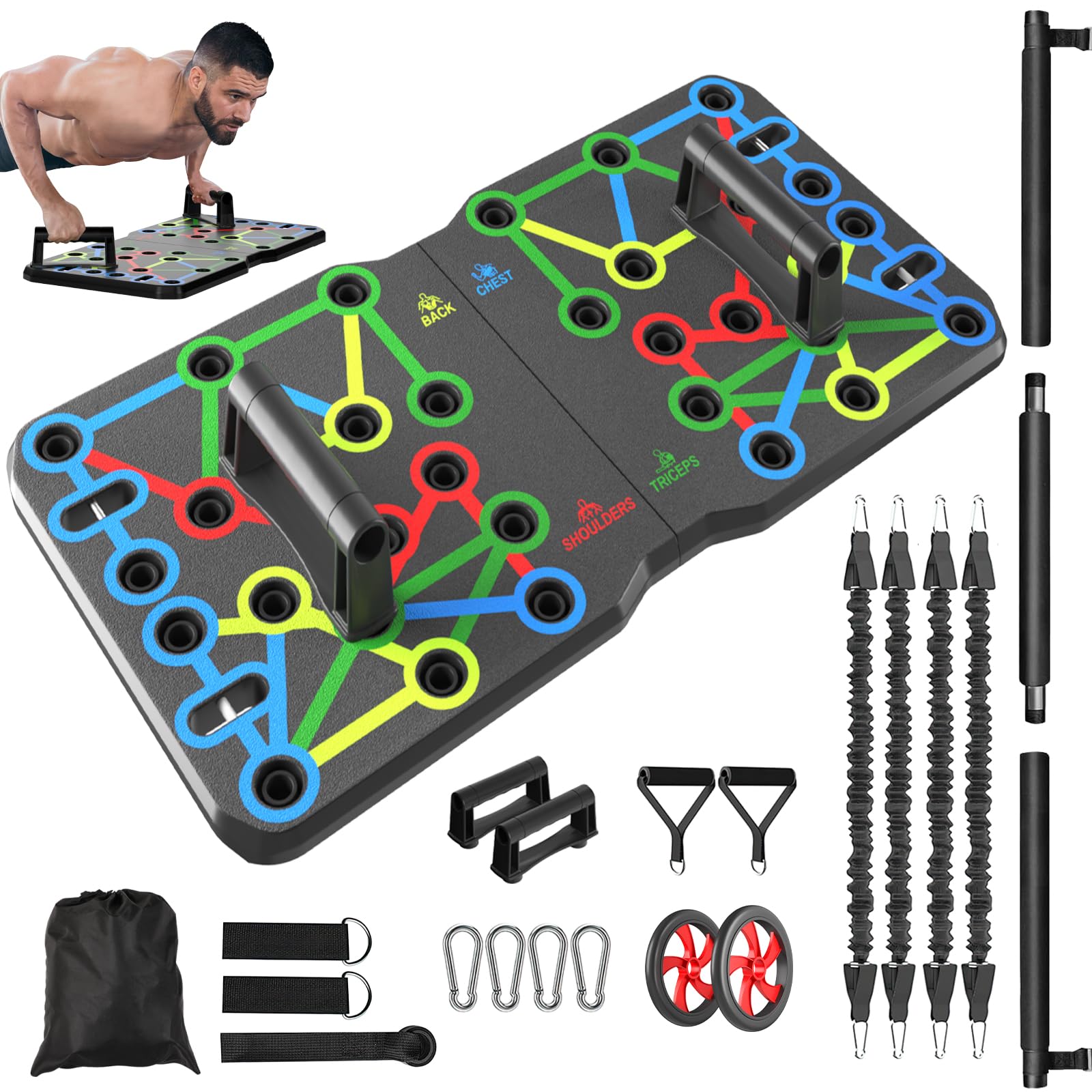 AERLANGUpgraded Push-up Board Home Fitness Accessories, Multifunctional 30-in-2 Push-up Bar Fitness Equipment, Portable Strength Training Equipment with Push-up Handles and Pilates Bar