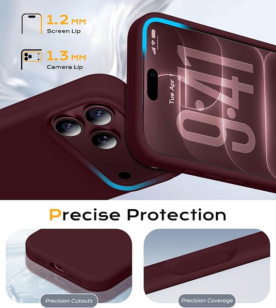 Qasyfanc for iPhone 18 Pro Case, Liquid Silicone, Burgundy