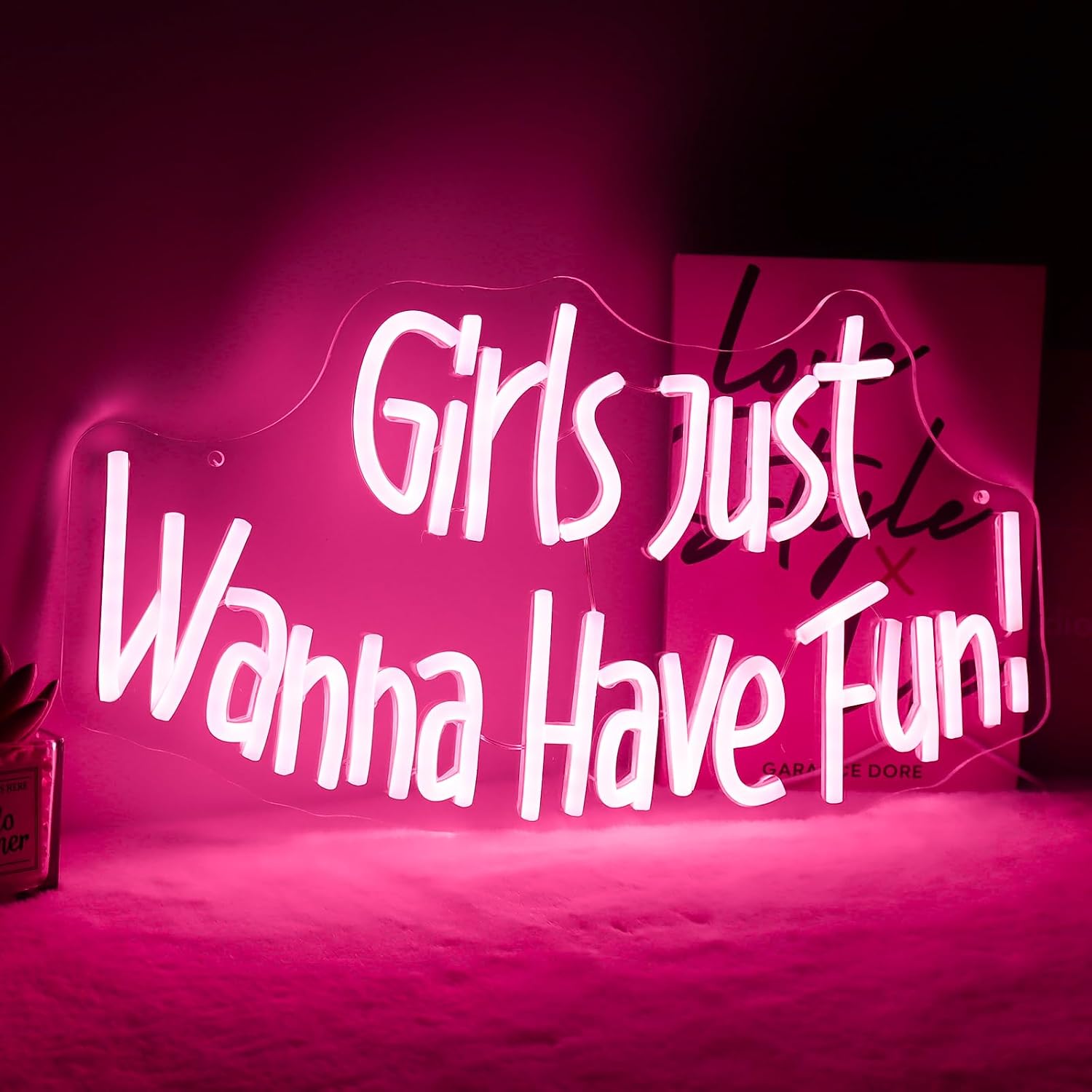 Girl Just Wanna Have Fun Neon Sign,Pink Neon Wall Sign,Hanging Girl Party Neon Light,Girl Night Light For Girl Bedroom Dorm Wall Sign Girls Birthday Bachelorette Party Sign