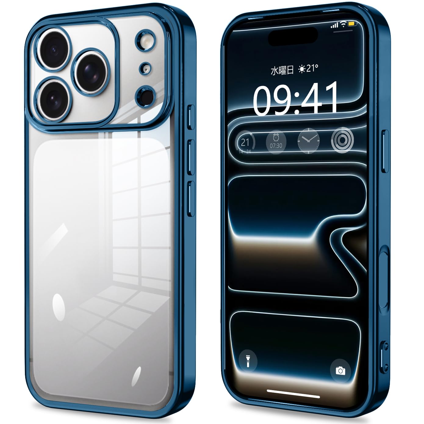 iPhone17 Pro 用 ケース クリア カメラ保護 いphone17pro スマホケース 薄型 TPU 軽量 変形防止 人気 スリム ソフト アイフォン 17 Pro カバー 衝撃吸収 ストラップホール付き(ブルー)