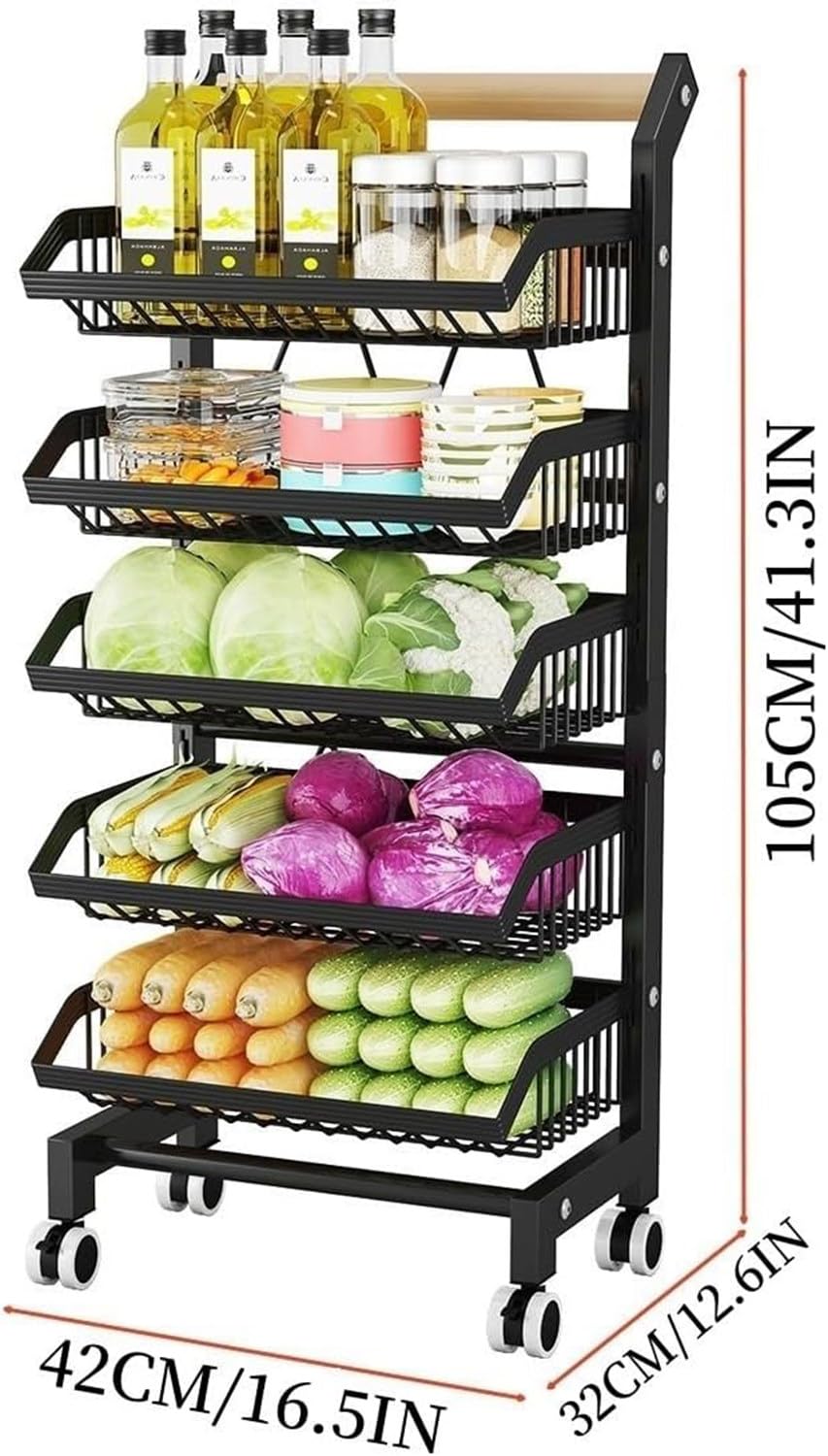 Carrito de almacenamiento de cocina con ruedas, organizador de 4 niveles para frutas, estante de almacenamiento para cestas comerciales, carrito con ruedas para frutas, verduras y bocadillos, color