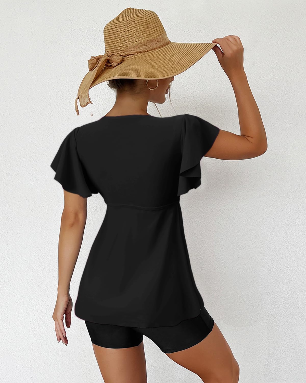 Fanuerg Women's Tankini Swimsuits Ruffled Flowy Tankini Tops with Boy Shorts Swimwear Tummy Control Two Piece Bathing Suits - Image 4