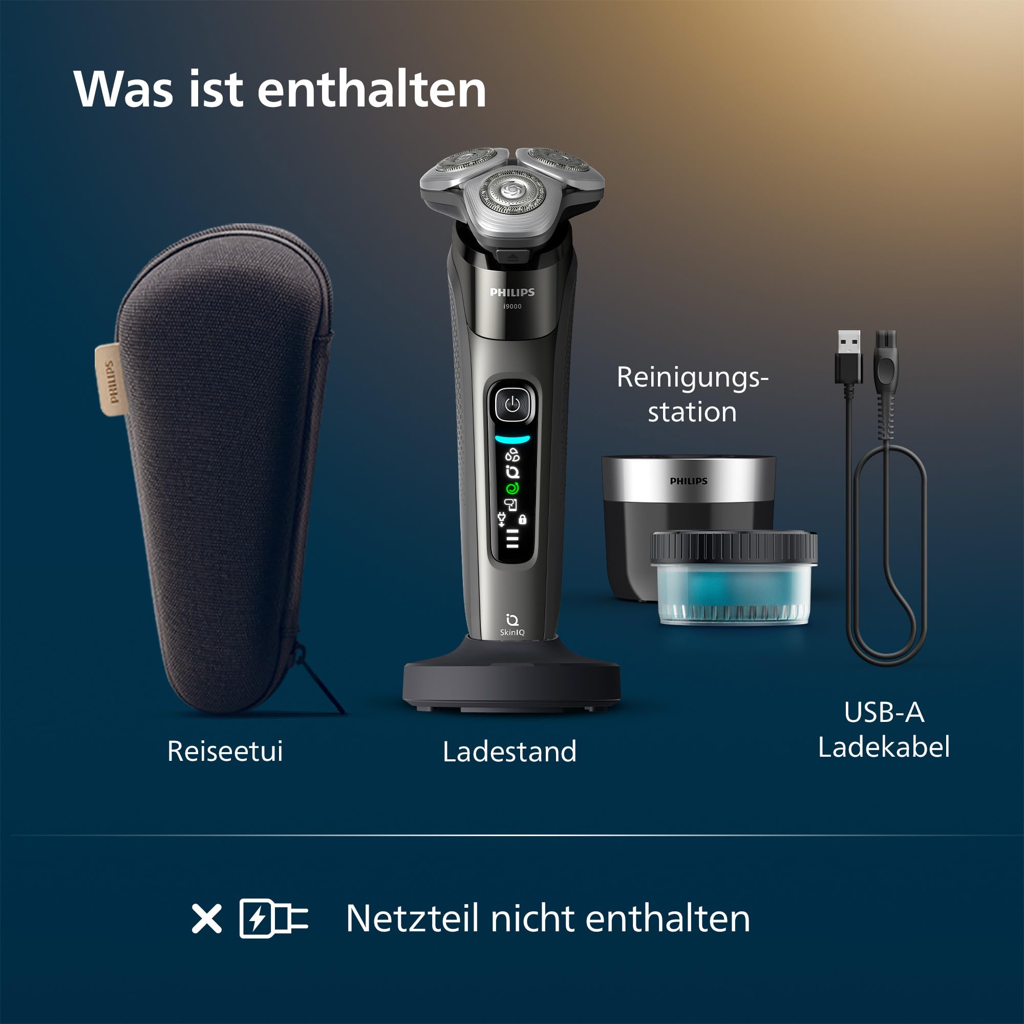 Philips Rasierer i9000, Elektrischer Nass-und Trockenrasierer für Herren mit integriertem Trimmer, dunkelgrau, Reinigungsstaion, Ladestation und Reiseetui (Modell X9002/30)