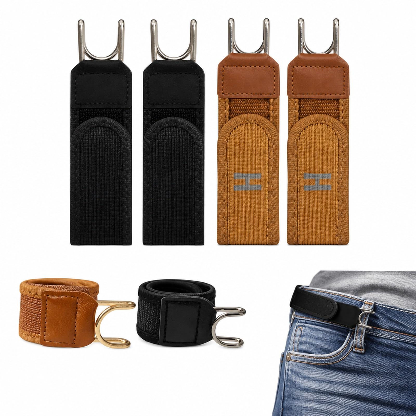 4PCS Buckle Free Belt, No Buckle Belt for Men, Adjustable Hook and Loop Fastener, Ideal for Casual Outings, Hiking, Camping, 2 Black and 2 Brown with Letters Included-image-46
