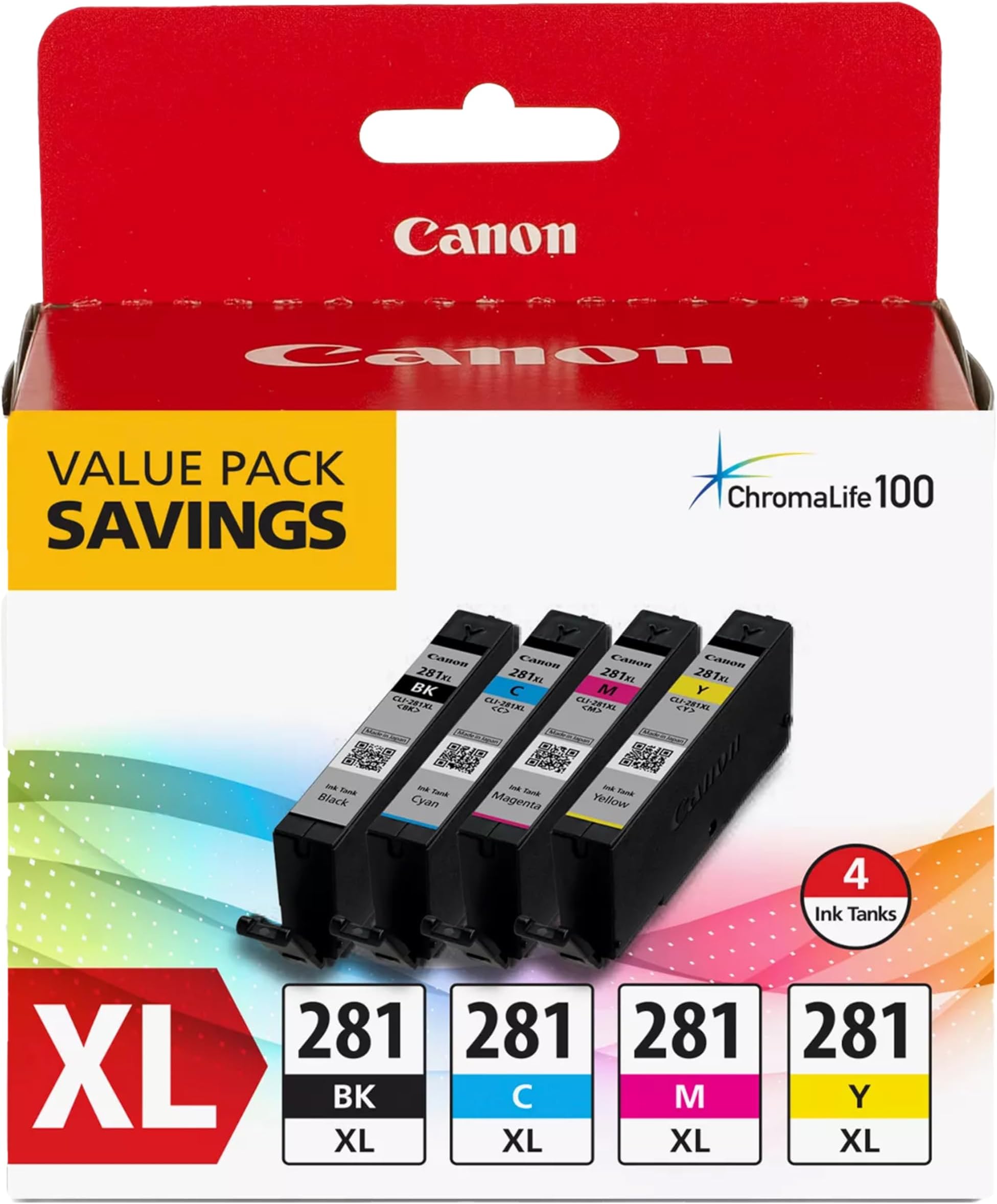 Canon CLI-281 XL Genuine BKCMY Four Color Value Pack, Compatible with TR8520, TS9120,TS8120, TS6120, TS9521C/a, TS9520/a, TS8220, TS6220, TS8320, TS6320, TS702/a, and TR8620/a Series Printers