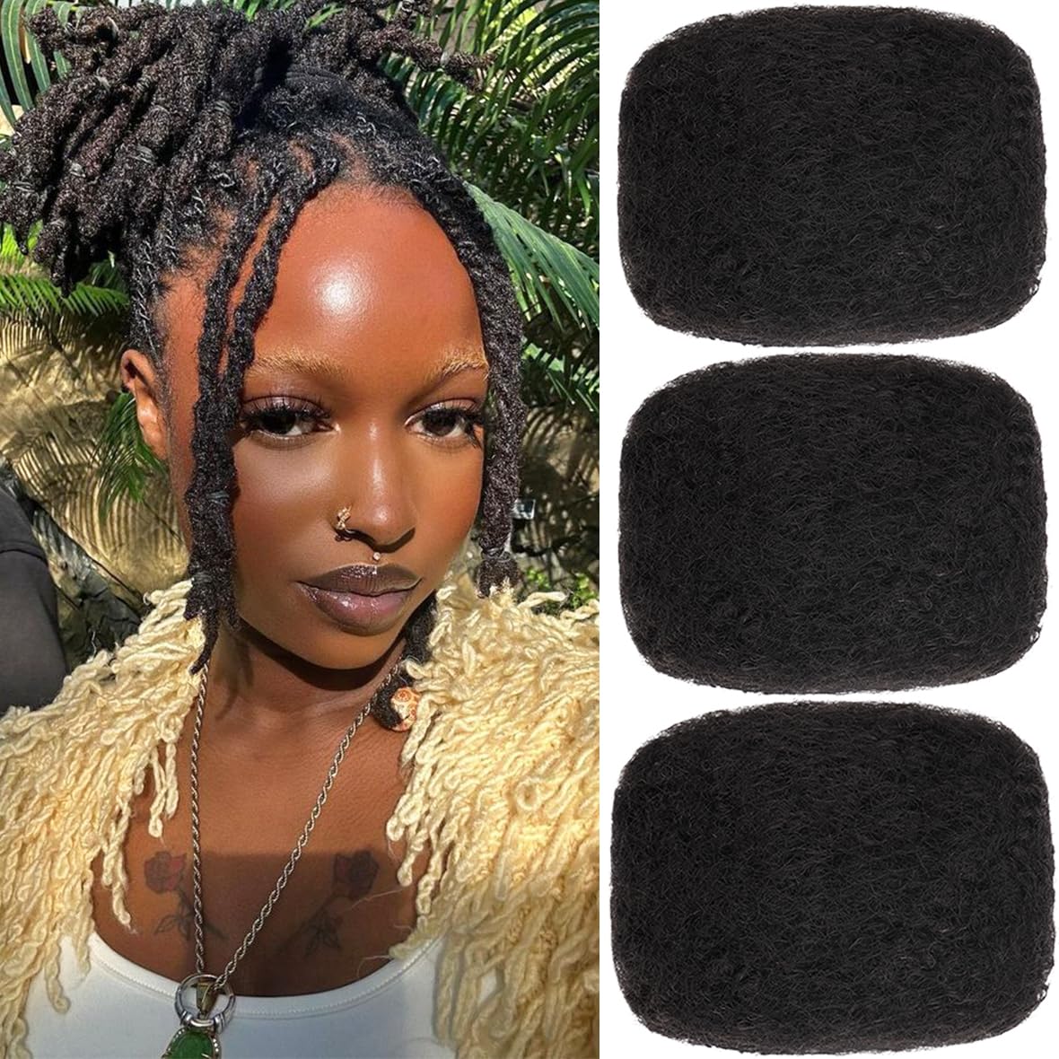 Kackanaa 10-Inch Afro Kinky Curly Human Hair Pack for Dreadlock Extensions: Marley Twist Braiding Hair for Mini Twist & Repair Locs