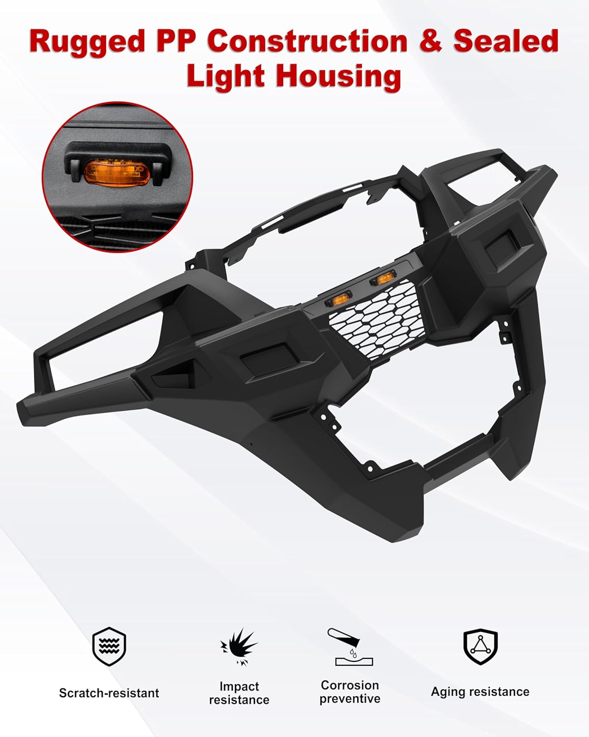 Front Fascia with Lights for Polaris General 1000/4/General XP 1000/XP4 2016-2026 Accessories, Combined Mesh Grille Panel with Integrated Amber Lights for General, Replace #5452177-070