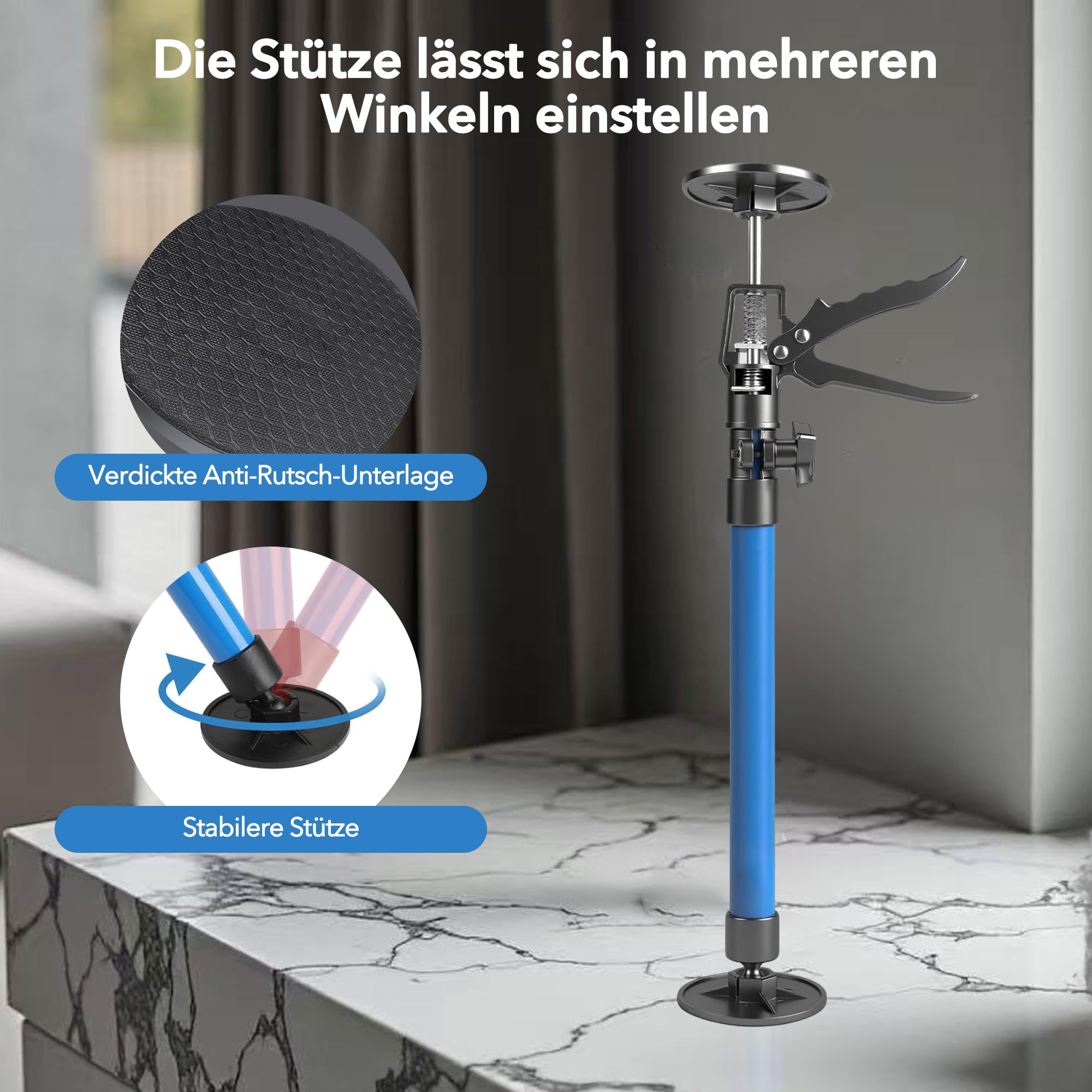2 sztuki wsporników teleskopowych, wspornik sufitowy, wspornik montażowy: regulowany uchwyt jednoręczny z głowicą obrotową 360°, antypoślizgowe i stabilne, do ościeżnic drzwiowych, szafek i