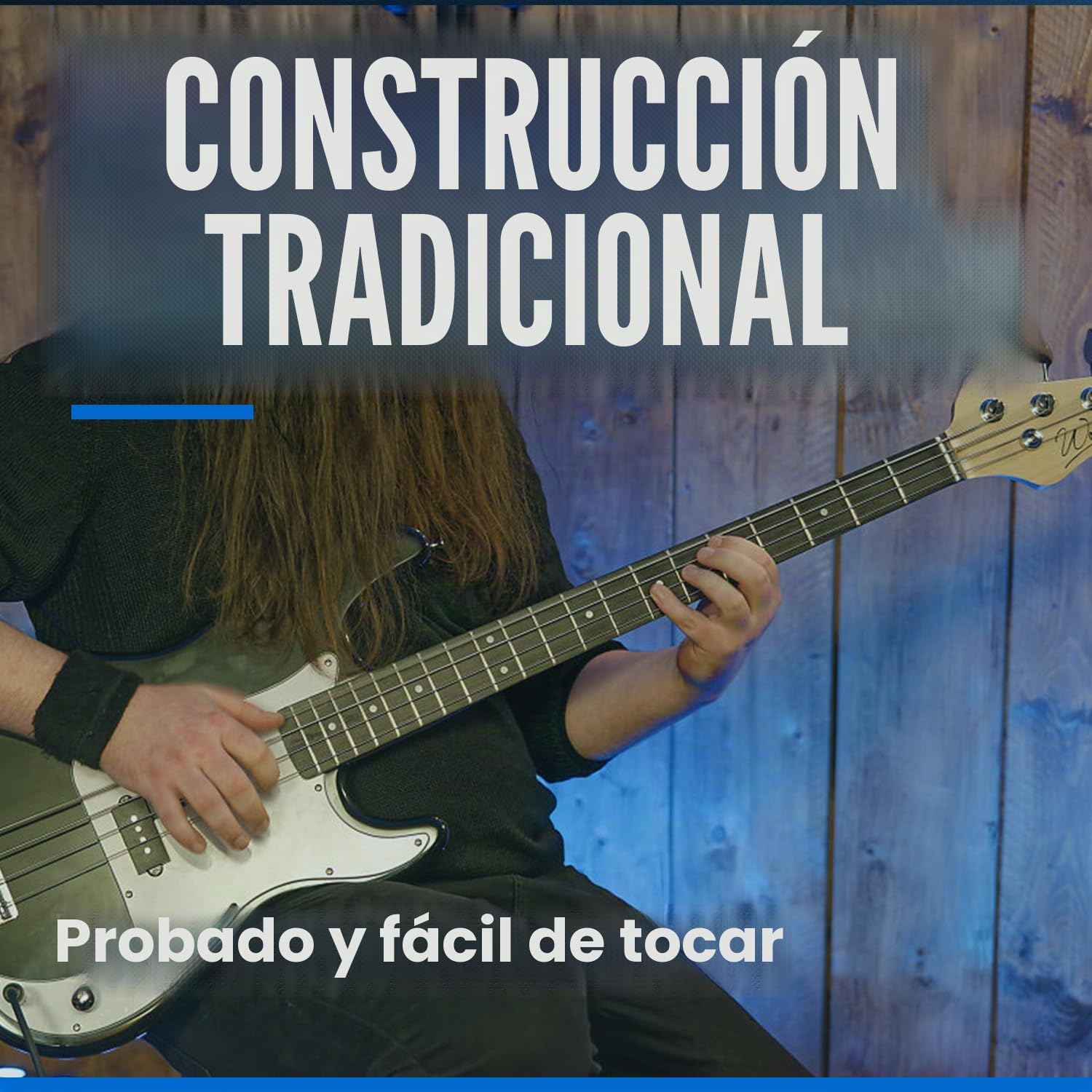 Bajo eléctrico Woodbrass PB100 negro - Guitarra baja versátil ideal para principiantes - Cuerpo forma PB Fresno Toque arce - Estilo rock, pop, funk, blues, duros, jazz
