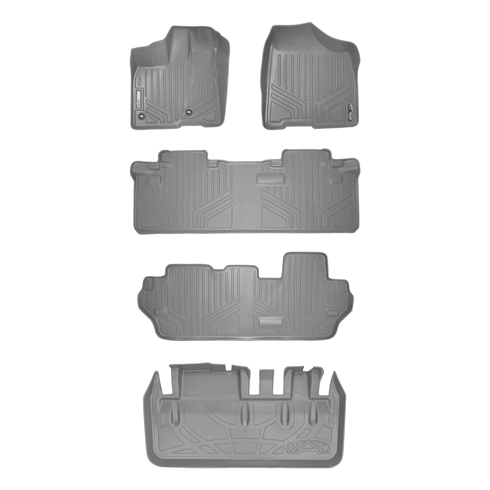 MAXLINER Floor Mats 3 Rows and Cargo Liner Behind 3rd Row Set Grey for 2013-2018 Toyota Sienna 8 Passenger Model Only