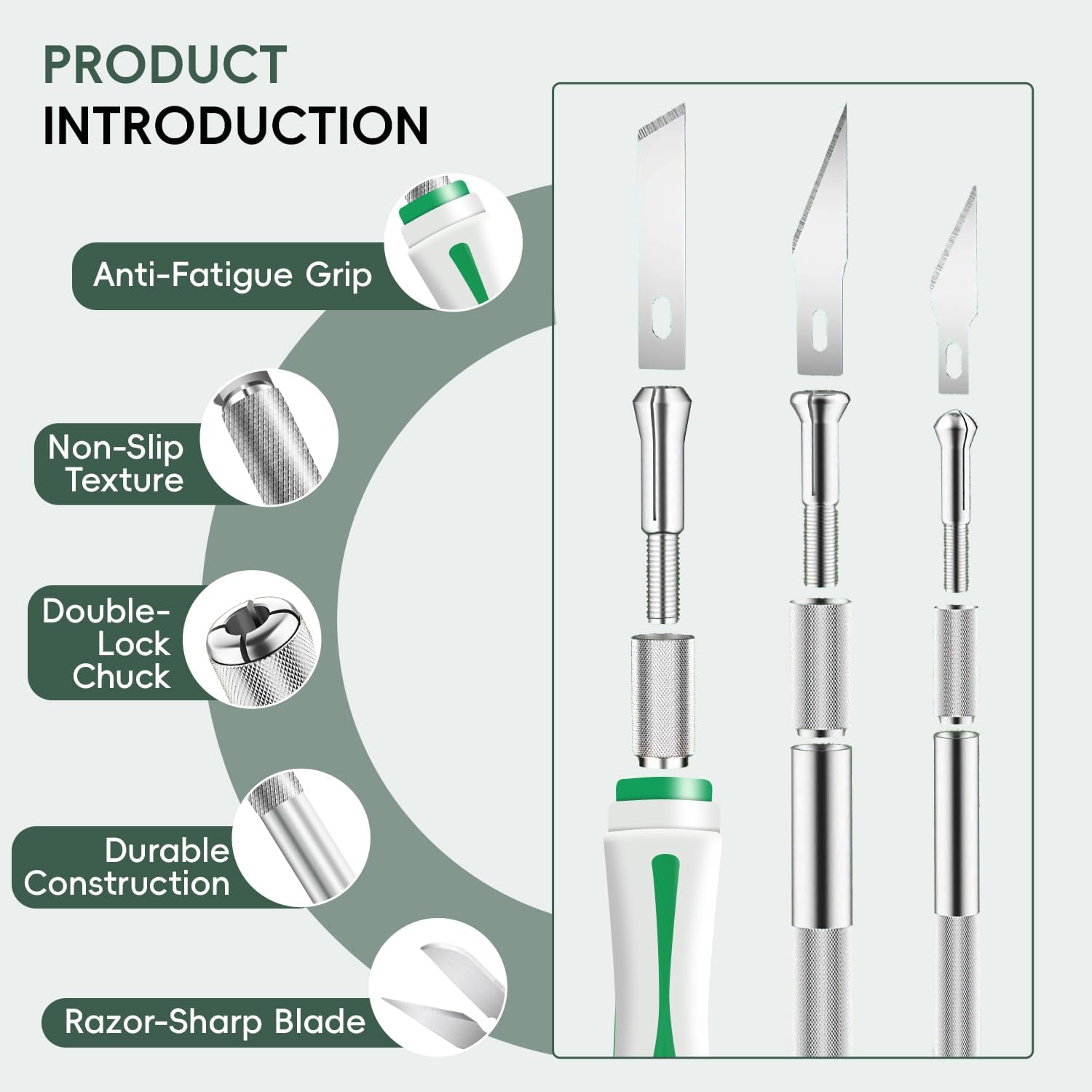16 Pcs Professional Craft Knife Set, Precision Craft Knife with Assorted Blades, Razor Sharp with Case for Carving, Wood, Modeling, DIY, Scrapbooking, and Art Projects (Green)