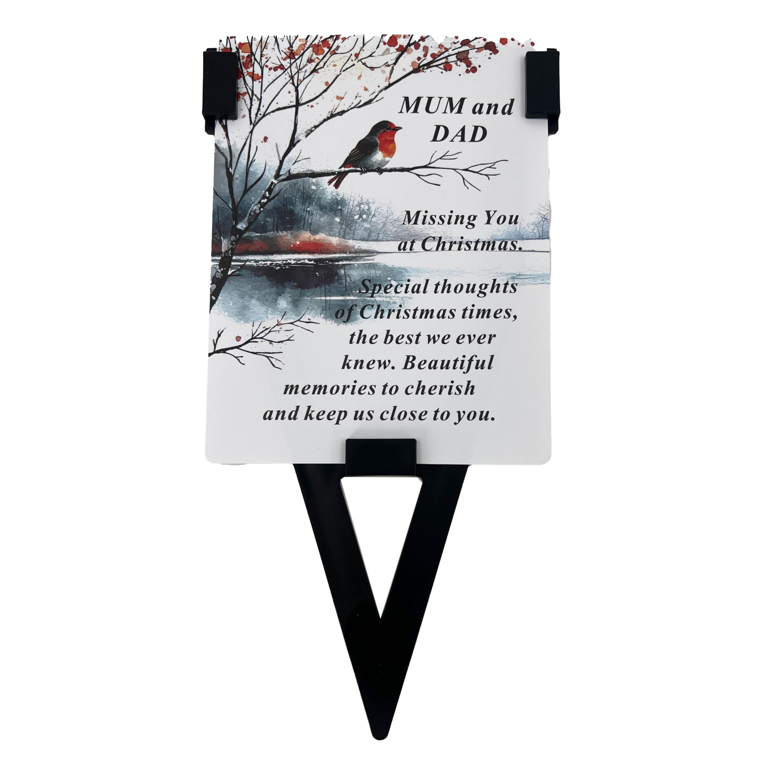 Angraves Multicolor Mum And Dad Christmas Robin Memorial Remembrance Verse Plastic Coated Grave Graveside Card And Stand Stake