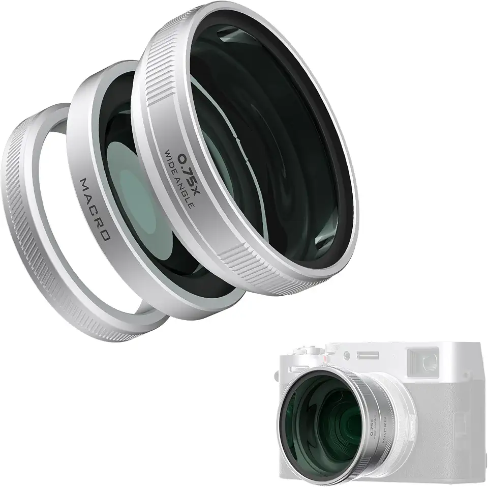Freewell Lente grande angular e macro 2 em 1 compatível com Fuji X100VI/X100V – Design versátil e ampliação aprimorada