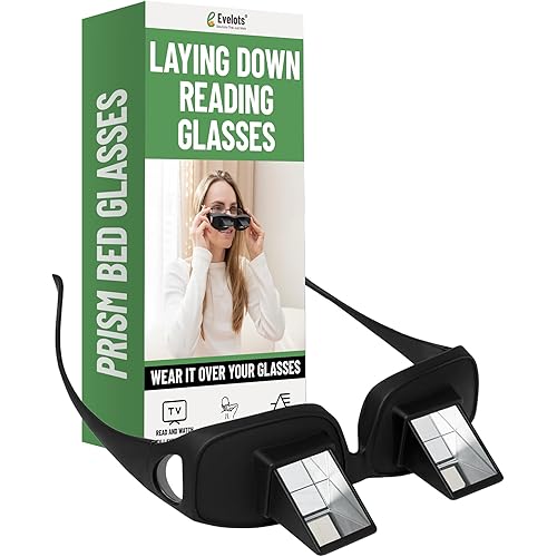 Evelots Laying Down Reading Glasses - High Definition Lazy Bed Prism Spectacles for Bedside Reading and TV, Over Glasses Design, Unisex