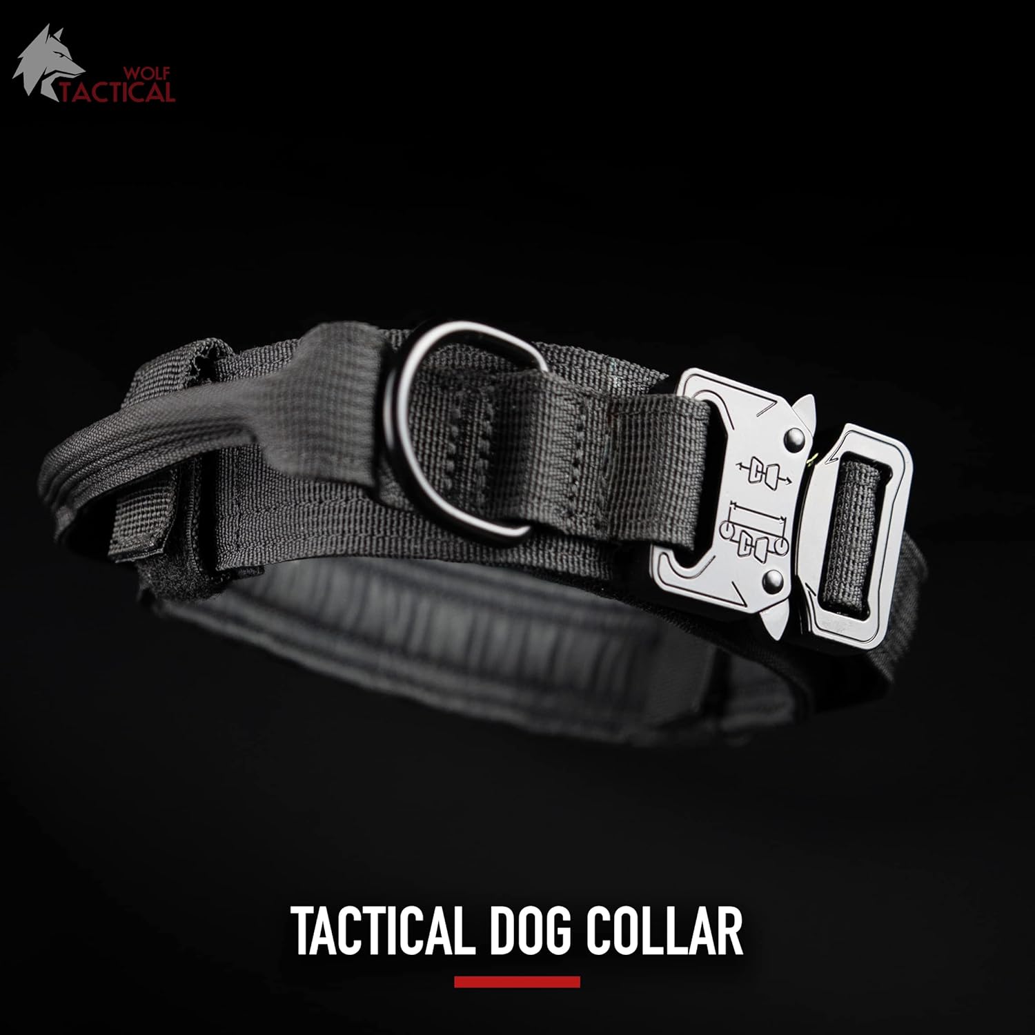 Wolf Tactical Dog Collar - Heavy Duty Military Collar for Large Breeds - Black, XL