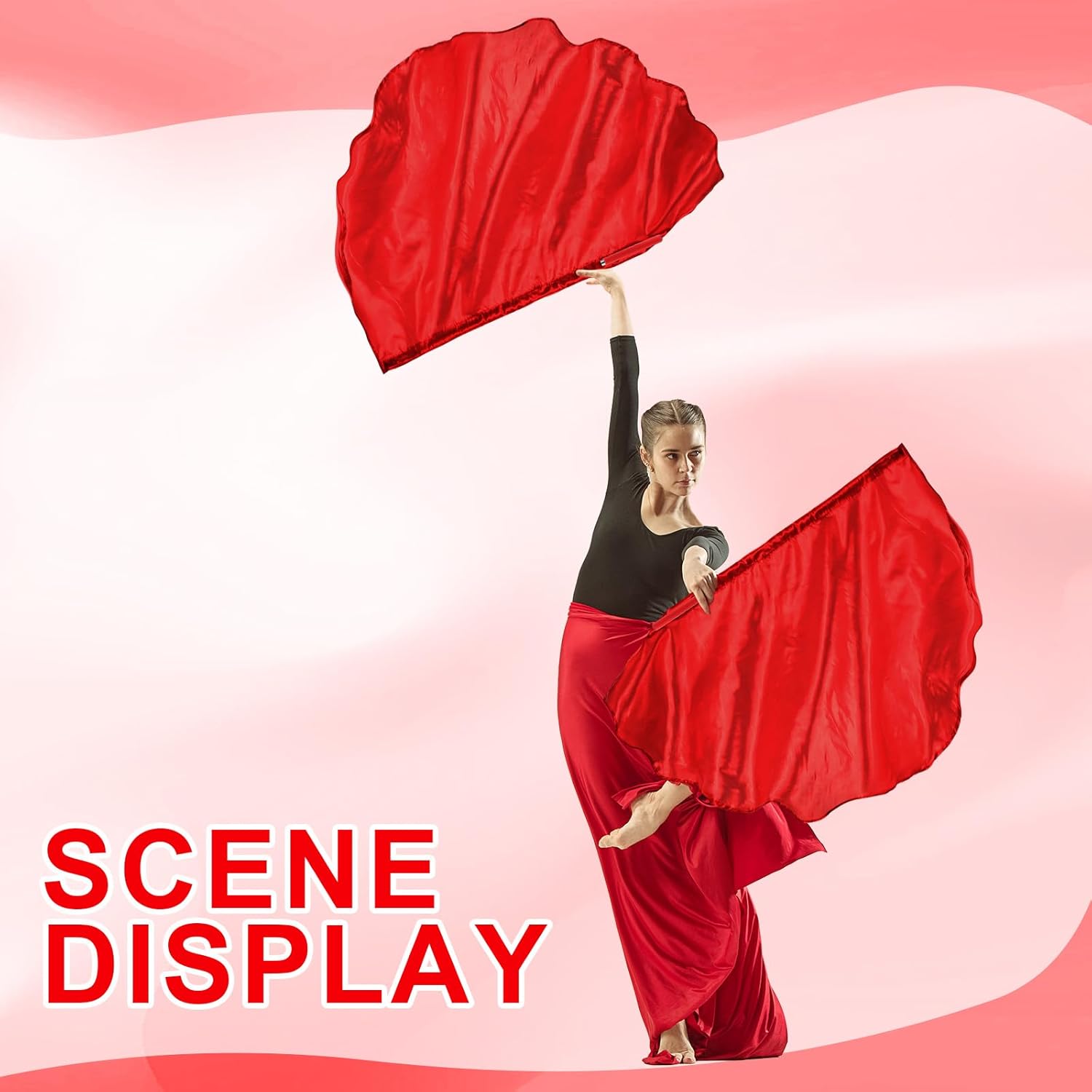 HunnmingRe 8 Set Worship Dance Flags with 8 Pcs Scalable Rod 29.5 x 39.3 Inch Praise Church Flags Semicircle Worship Angel Wing for Girls Adults Practice Performance(Red)