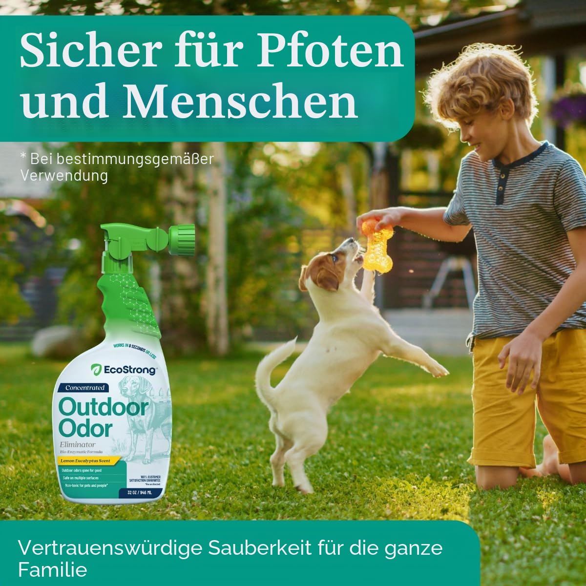 Eco Strong Outdoor-Geruchsbeseitiger | Outdoor-Urin-Enzym-Reiniger für Hunde, Katzen, Tierduft, professionelle Stärke für Hof, Rasen, Zwinger, Terrassen, Decks (900 ml)
