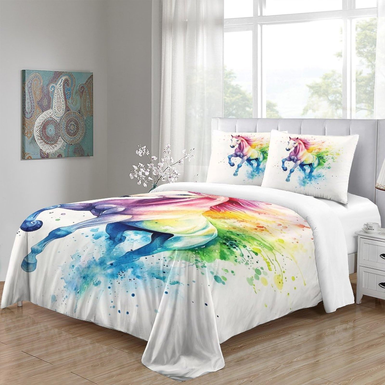 Regenbogen-Chamäleon-Pärchen Bettbezug Mikrofaser 3 Teilig Kuschelig Schlafkomfort Bettdeckenbezug 3D Gedruckt Weich Reißverschluss mit Kissenbezug Atmungsaktiv for Teenager & Erwachsene
