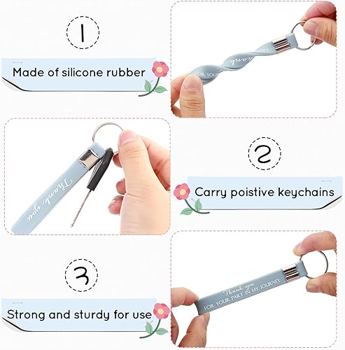 Miniatura 3 de Fumete 24 Pcs Thank You Keychains Bulk Silicone Appreciation Key Chains for Employee Teacher Back to School Gifts