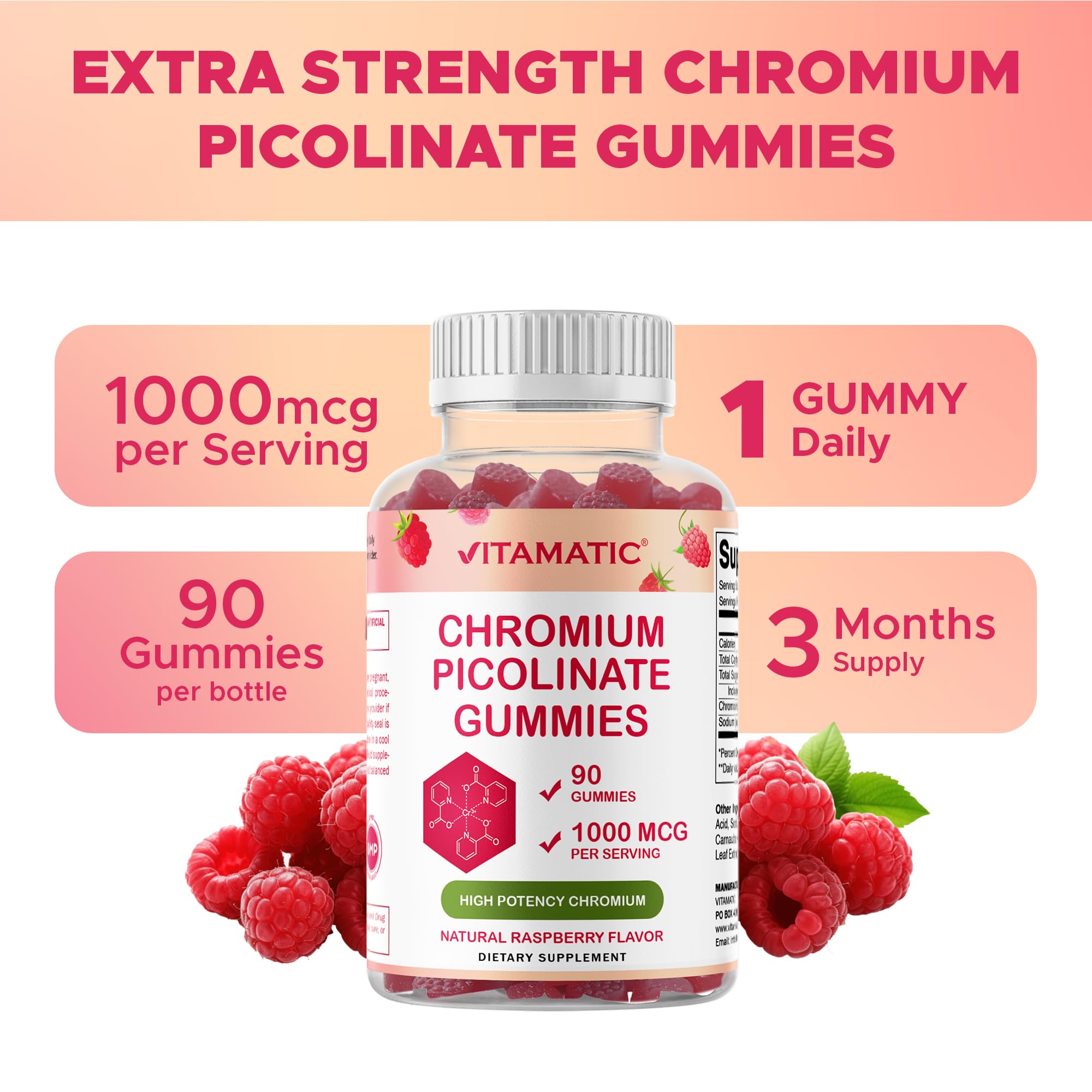 Vitamatic Chromium Picolinate 1000 mcg, 90 Gummies, Gluten Free — Amazon image 4