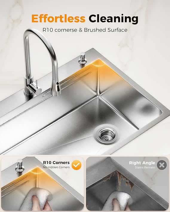 CAMMOO 33X22 Drop In Kitchen Sink, 304 Stainless Steel Workstation Sink