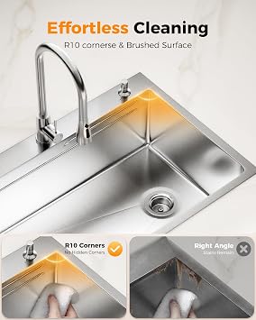 CAMMOO 33X22 Drop In Kitchen Sink, 304 Stainless Steel Workstation Sink