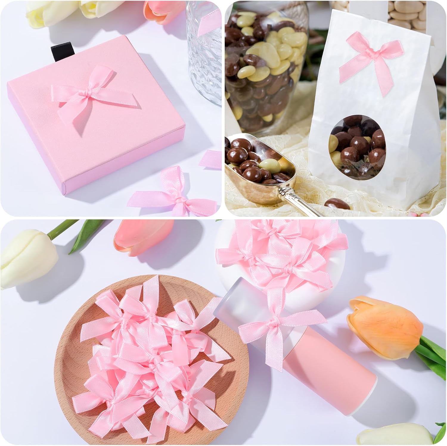 50 PCS Mini Pink Bows for Gift Wrapping, Small Satin Ribbon Bow, Cute Tiny Pink Bows for Crafts, Bowknot Sewing Accessories for Flowers Bakery Wrapping Christmas Wedding Birthday Party Decor - Image 6