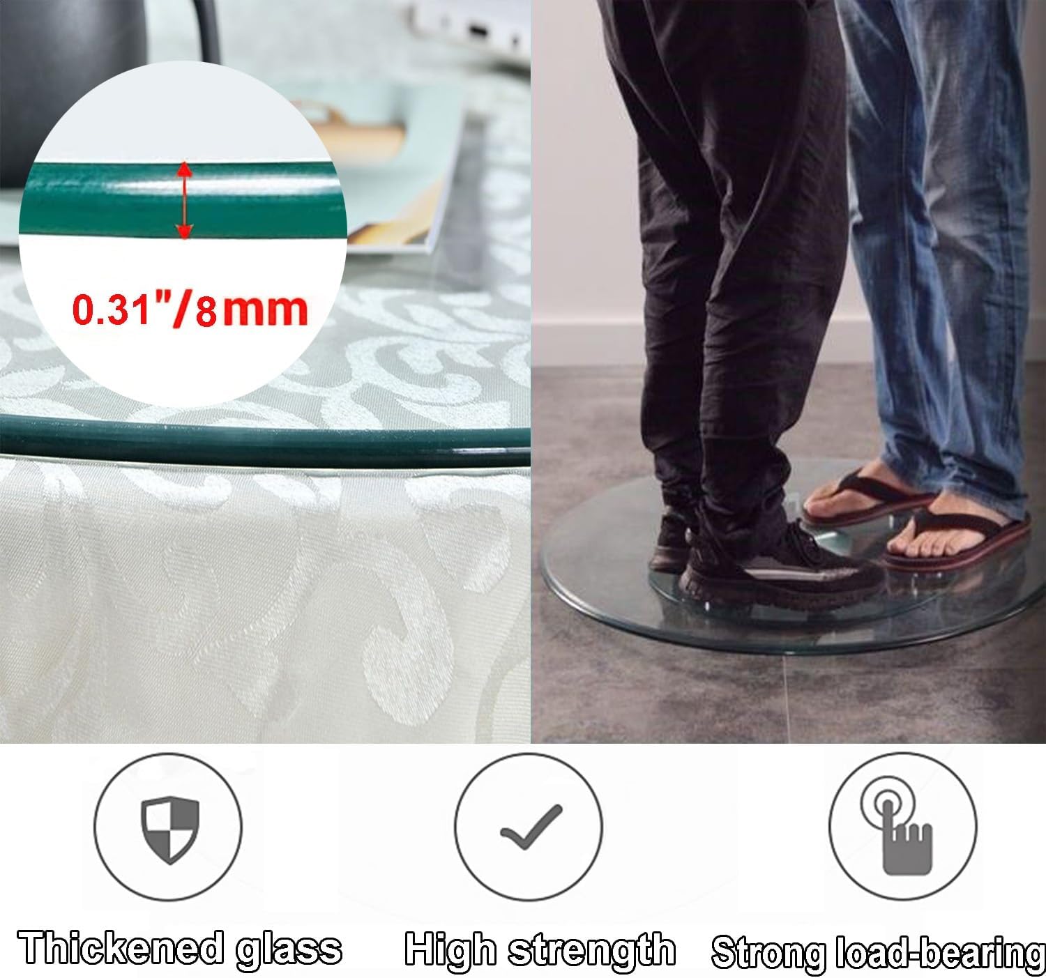 SAGIDAR Round Tempered Glass Table Round Glass Dining Table, Tempered Glass Round Table Top Round Glass Table Top,Round Wood Table Top Dining Coffee Dinner Tempered Glass Round