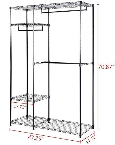 Miniatura 4 de S AFSTAR Estante de ropa resistente para ropa, estante de alambre, soporte de ropa de doble barra, estante de almacenamiento de metal, organizador