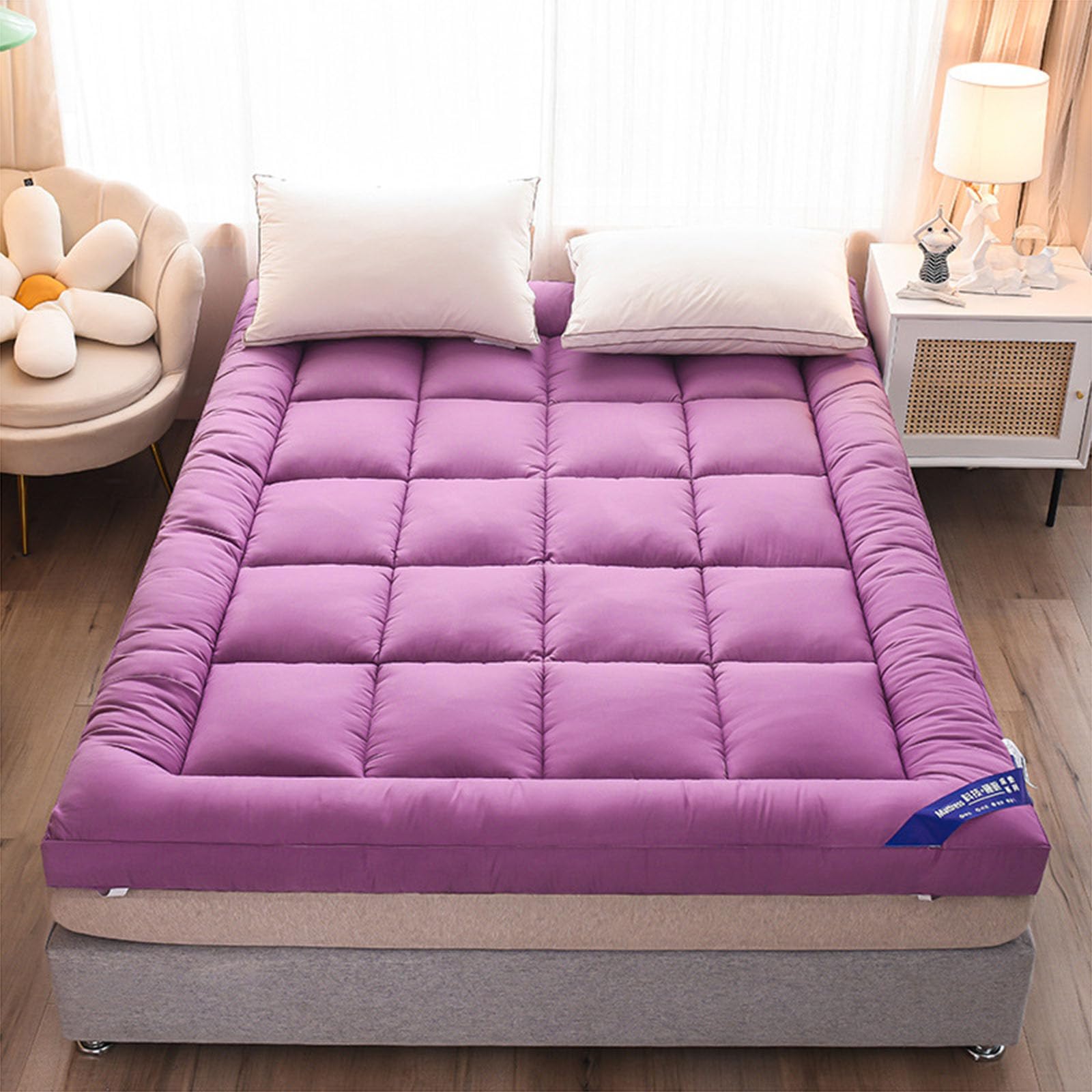 Matelas Sherpa, matelas pliable portable double simple, futon japonais, tatami japonais, matelas pliable pour grand lit, gris, 150 x 200 cm