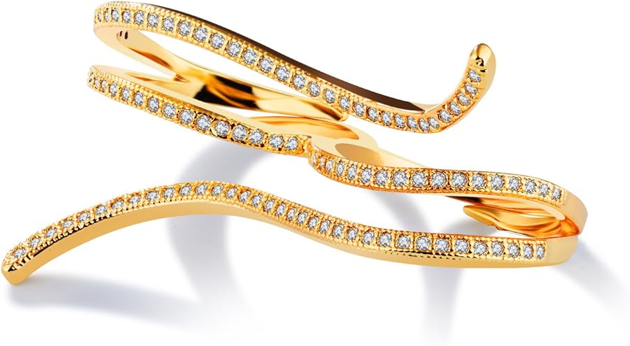 Amazon スタイリッシュな波shaped模造ダイヤモンドパヴェダブルフィンガーリングレディースガールズ リング 通販