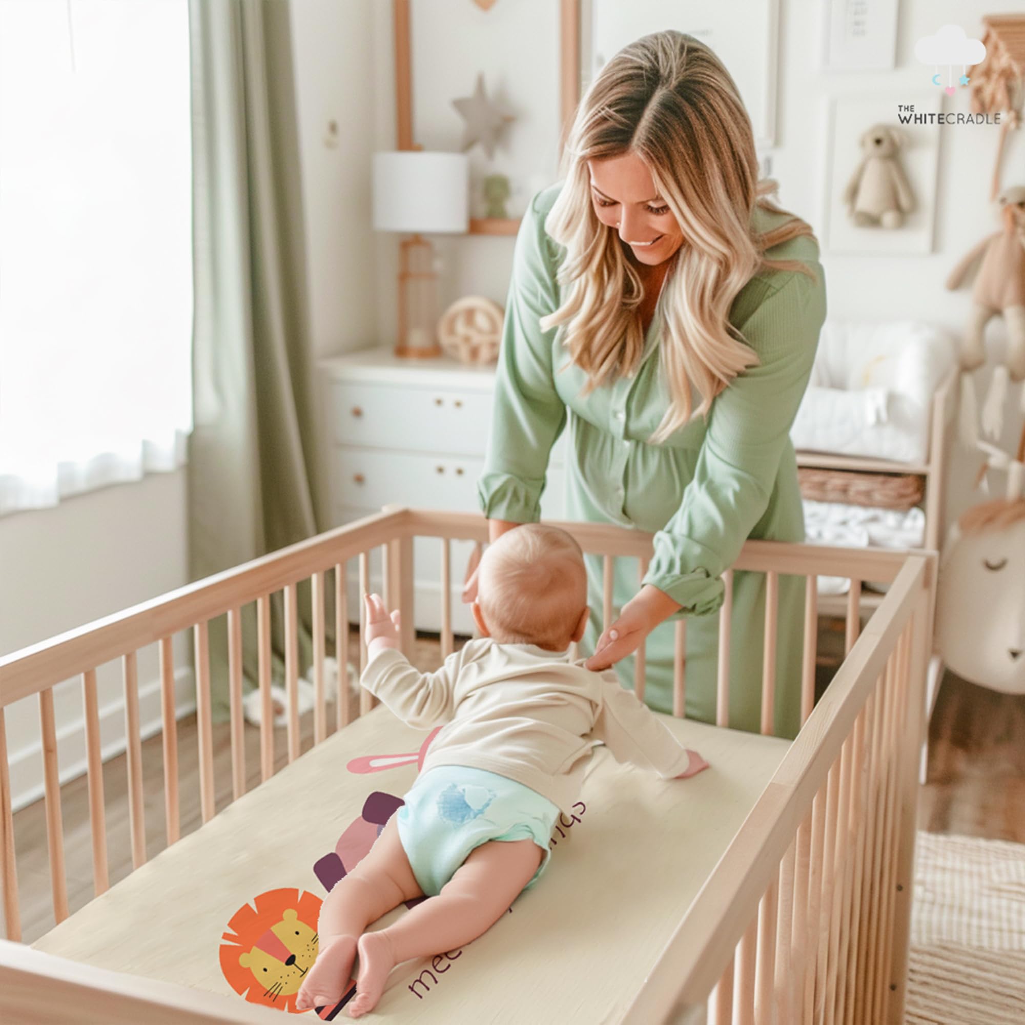 The White Cradle Baby Crib Fitted Sheet, Organic Cotton Cot Bedding Beige 3