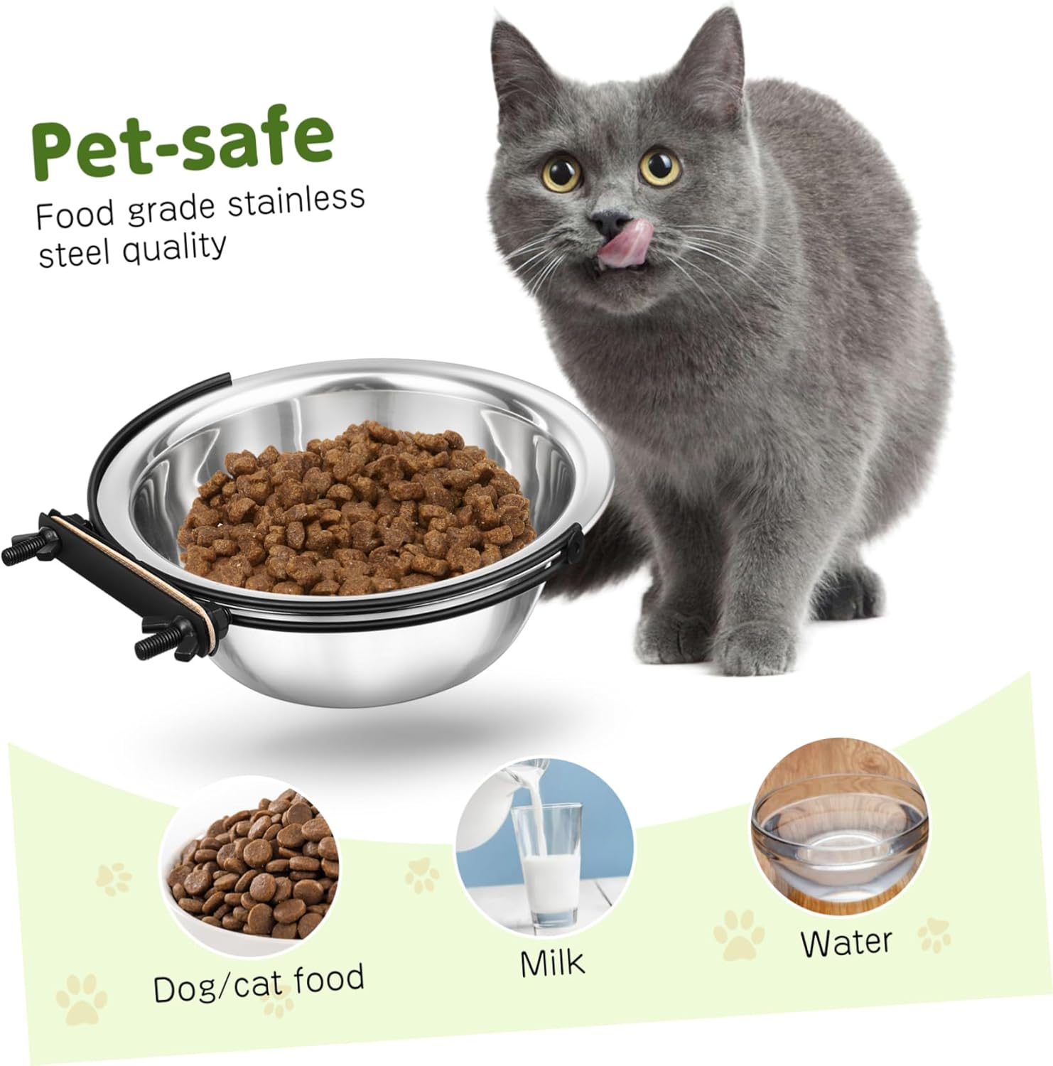 NOLITOY 2pcs Stainless Steel Pet Feeding Bowl Hanging and Cats Easy to Install Resistant for Food and Water Cages