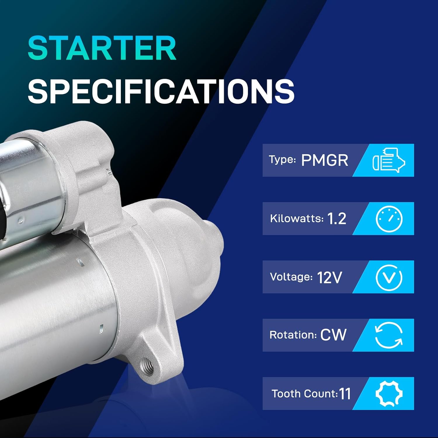 New Starter Compatible with Hyundai 13-14 Genesis Coupe, 11-14 Sonata, 13-14 Santa Fe Sport, 11-15 Tucson, Kia 11-13 Forte, 12-15 Optima, 11-13 Forte Koup, 12V 1.2KW 11T CW, 8000357 361002G200 6974N
