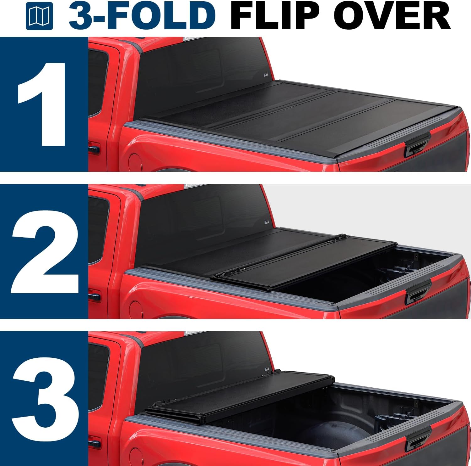 FASTFIT HTL Low-Profile Hard Tri-Fold Tonneau Cover for 2014-2018 Chevy Silverado & GMC Sierra 1500, 2015-2019 2500 HD 3500 HD, 6.6ft (78.9in) Truck Bed |Not for CarbonPro Bed|