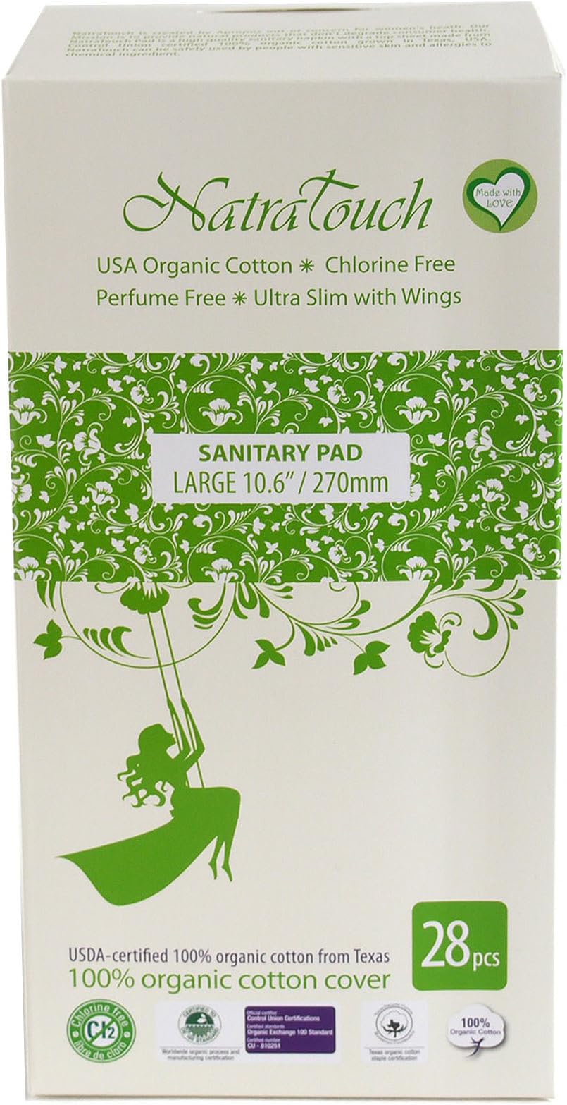 Natratouch Organic Cotton Sanitary Pads Ultra Slim with Wings 28 piece (Large)