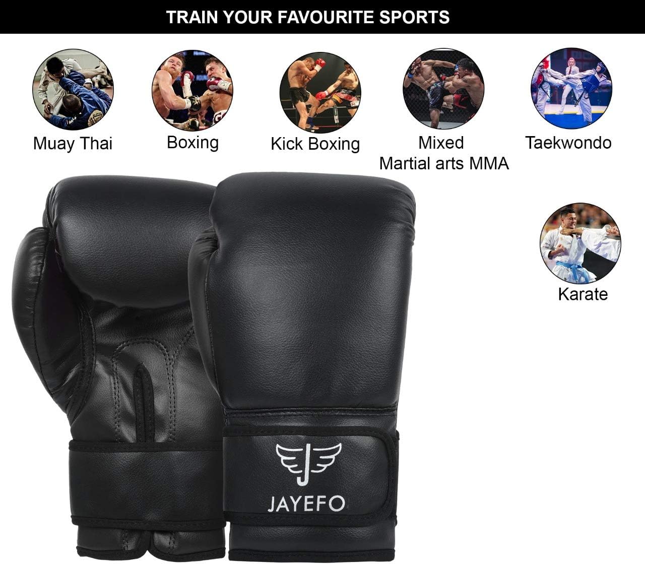 2021 Jayefo Sports Beginners Boxing Gloves for Men & Women Vegan Leather Muay Thai Kickboxing MMA Sparring Heavy Punching Bag Mitts Pro Style Gloves : Sports & Outdoors
