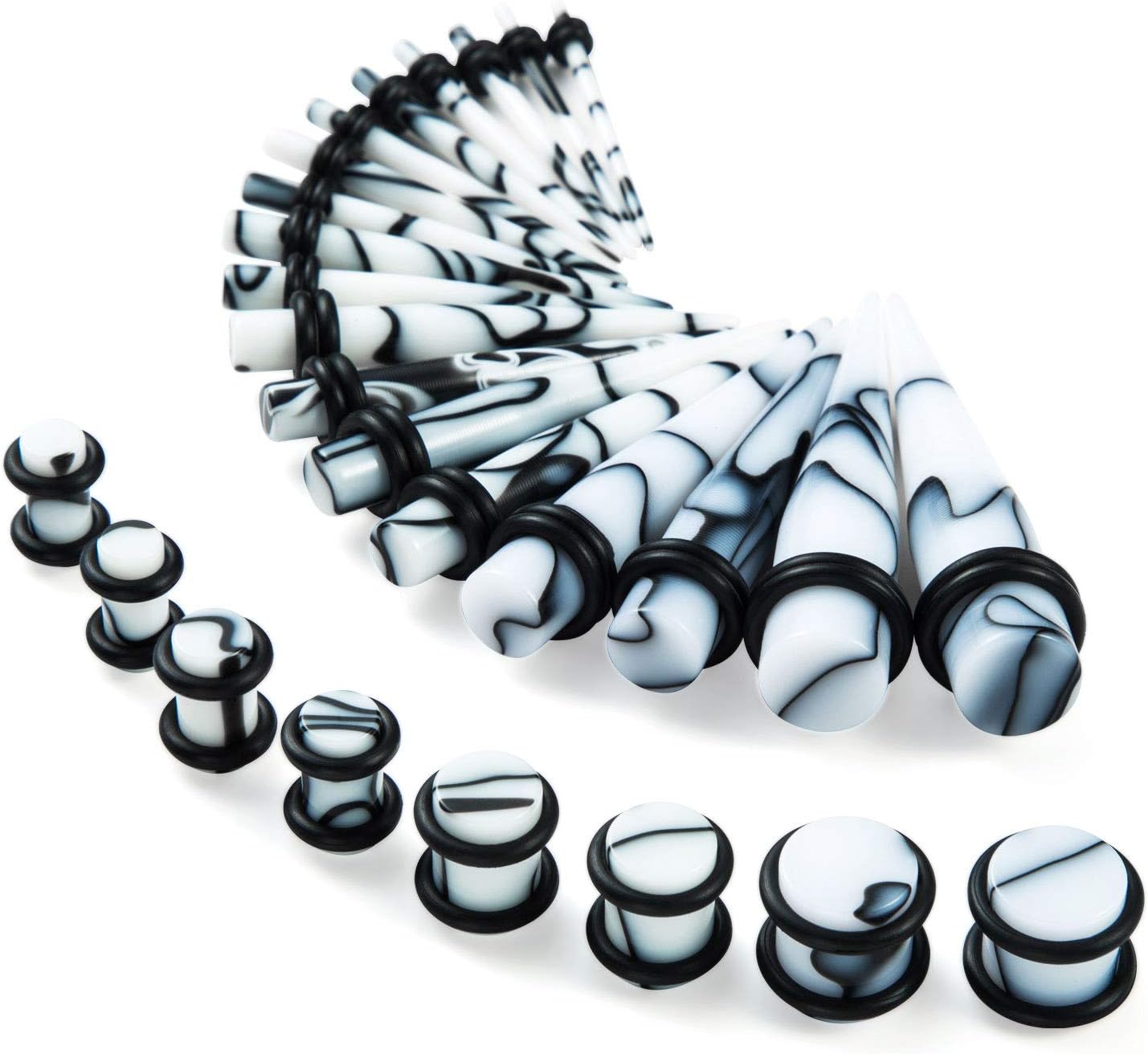 JDXN Ear Stretching Kit 14G to 00G - 50 Pieces Acrylic Tapers Silicone Tunnels Plugs Gauges Expander Set for Ear Piercing Jewelry Men Women - Image 2