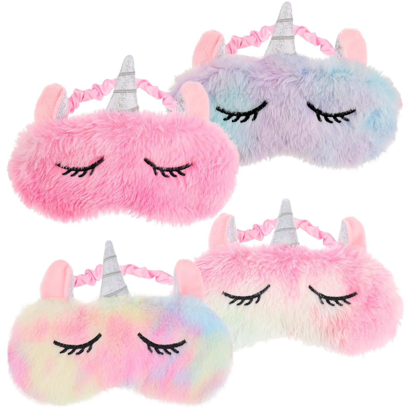 4 unidades Unicornio Antifaz para dormir Niños Niñas Suave Felpa Divertido Antifaz para Dormir Dibujos Animados Unicornio Mascarillas para Dormir Regalos para Dormir Viajes, Fiesta de