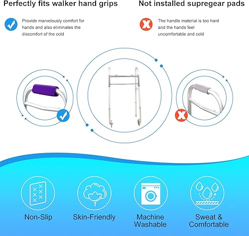 Miniatura 5 de supregear Walker Grips (paquete de 2), fundas de mano acolchadas suaves, acolchado antideslizante y cómodo para el mango plegable del andador,