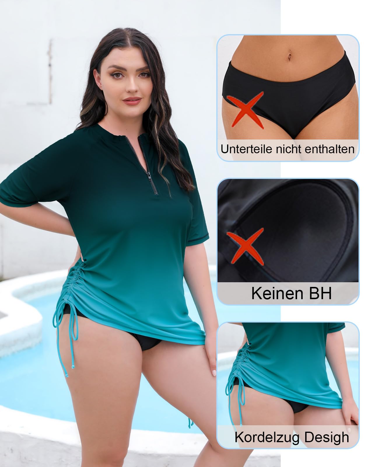 Halcurt Damen Schwimmshirt Rash Guard Kurzarm UPF 50+ Sonnenschutz UV Shirt Schnell Trocknend Badeshirt 1X-4X