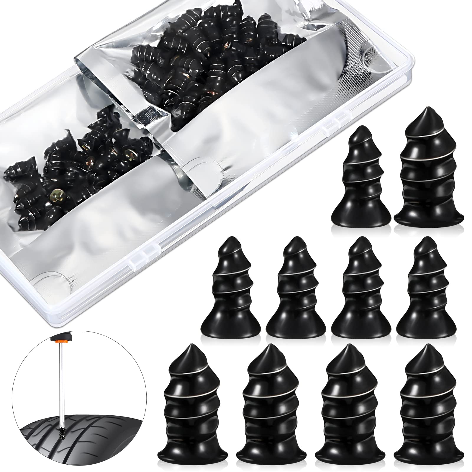 60 Pieces Tire Repair, Rubber Nail Tire Plug, Car Tire Repair Nails, Rubber Screws for Tires Fast Tire Repair Tool for Car Motorcycle ATV Tire Puncture Repair (0.21 x 0.46 Inch, 0.27 x 0.59 Inch)