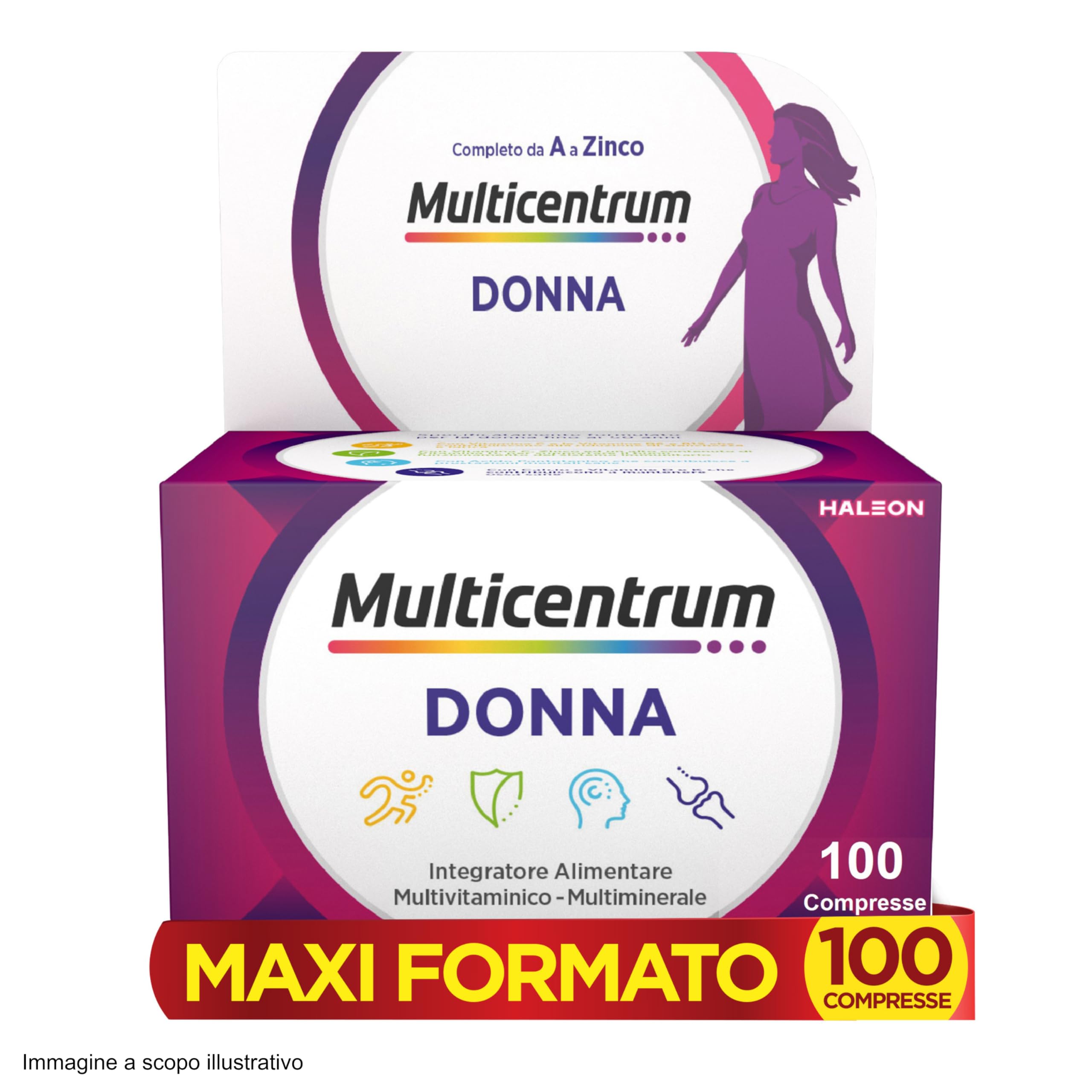Multicentrum Donna Integratore Multivitaminico completo per donna, con Vitamina D, K, Acido Folico, Calcio, Ferro, per combattere stanchezza e affaticamento, 100 Compresse